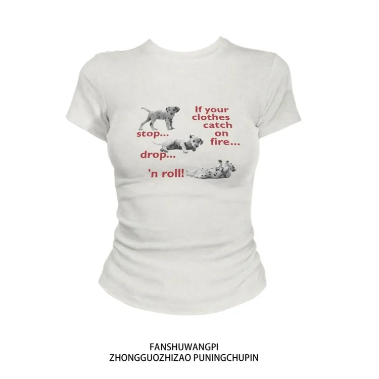 【ZHAP】圆领正肩短袖t恤女花灰色显瘦辣妹上衣修身型收腰百搭休闲