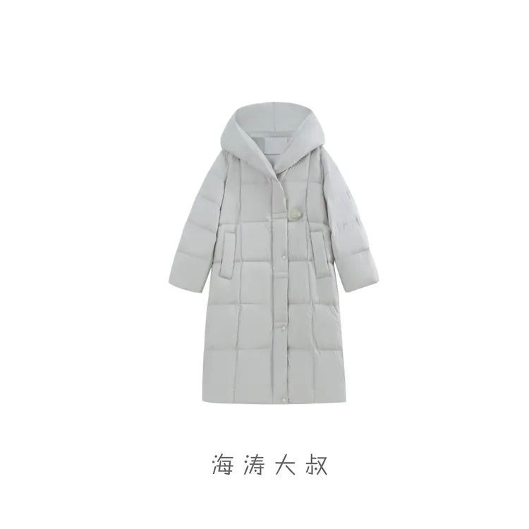 【海涛大叔】「长白山」90%鸭绒设计款防风按扣连帽长款茧型羽绒服