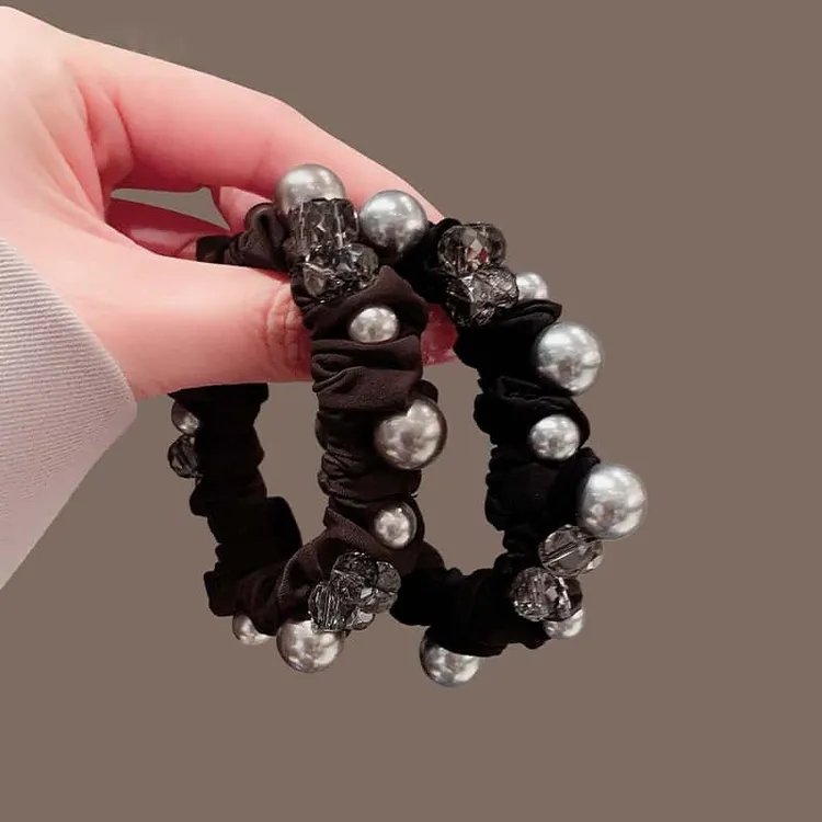 高端水晶珍珠黑色发圈日常百搭气质绑发绳头圈韩系气质优雅小肠圈
