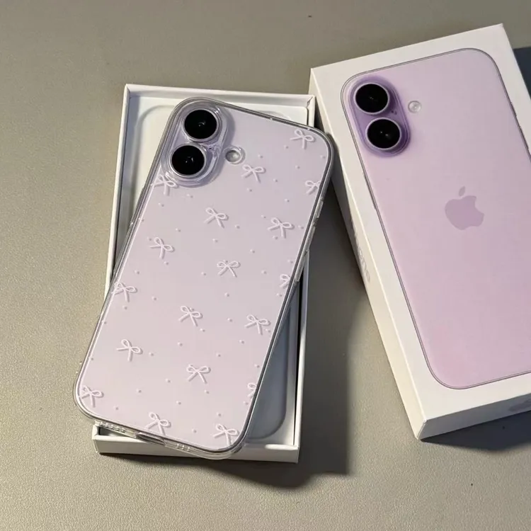 BANCA淡紫色小蝴蝶结适用iPhone17手机壳苹果16华为vivo小米oppo