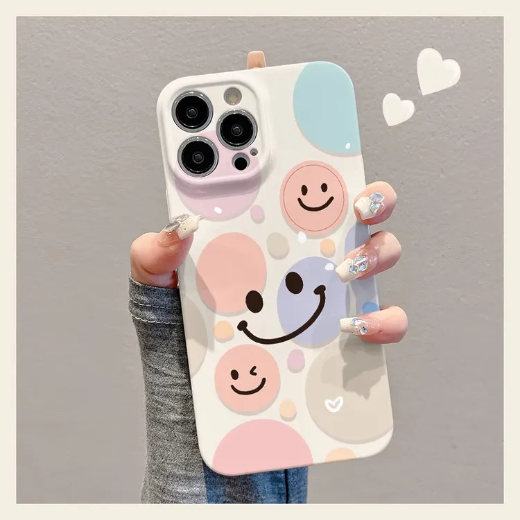 涂鸦波点笑脸适用苹果16手机壳华为创意vivo小米15简约oppo菲林壳