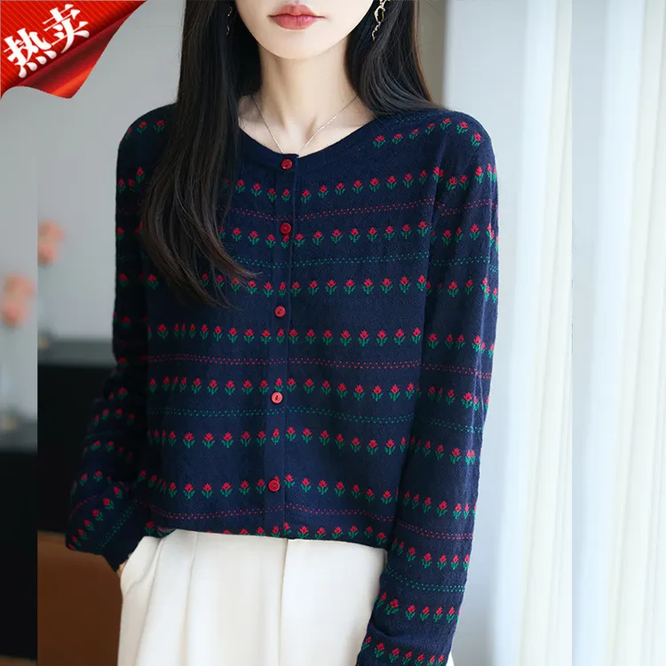 2025新款品牌小花韩系2025早秋新款外套针织开衫百搭女减龄毛衣