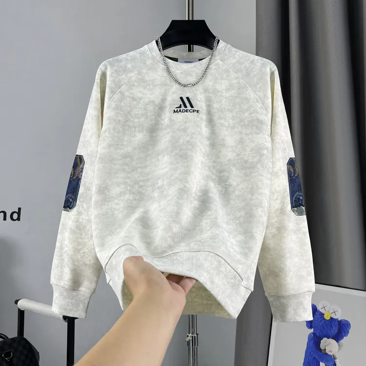 男士2025秋季小熊青春潮款上衣男百搭刺绣扎染长袖休闲卫衣【9629】