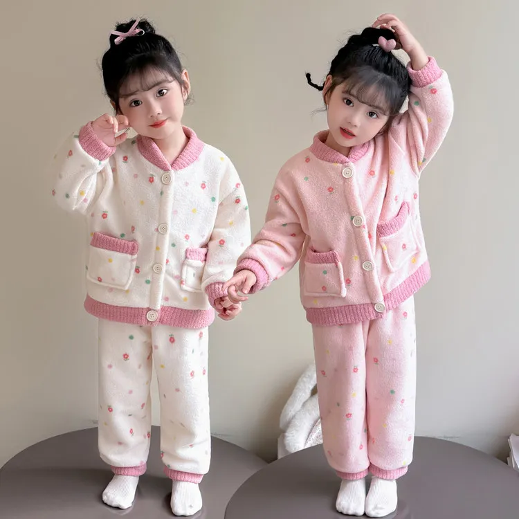 软绵绵小公主女童睡衣套装法兰绒加厚保暖幼儿女孩儿童家居服秋冬