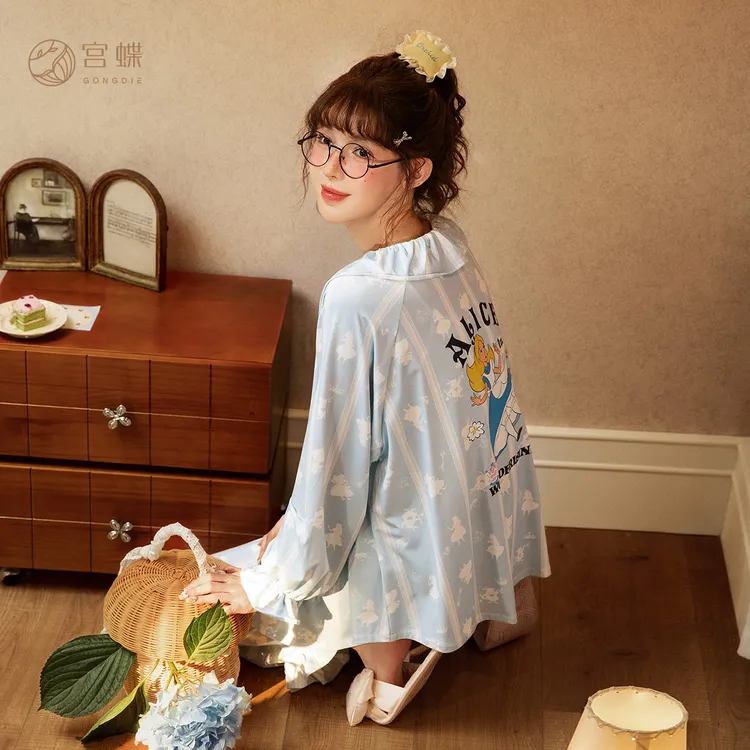 宫蝶【轻柔软】迪士尼爱丽丝睡衣女春秋莫代尔棉长袖公主风家居服