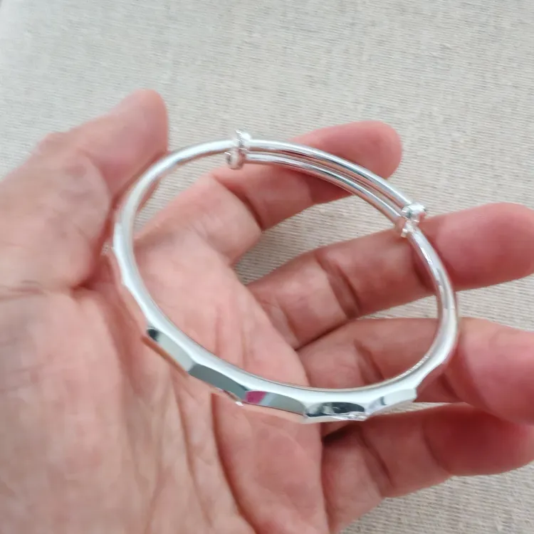足银手镯 【Qarlighach】足银手镯推拉式简约气质可调节经典