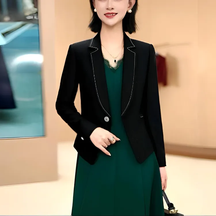 2025秋季设计款珠边小西装女新款长袖小外套气质修身百搭西服外套