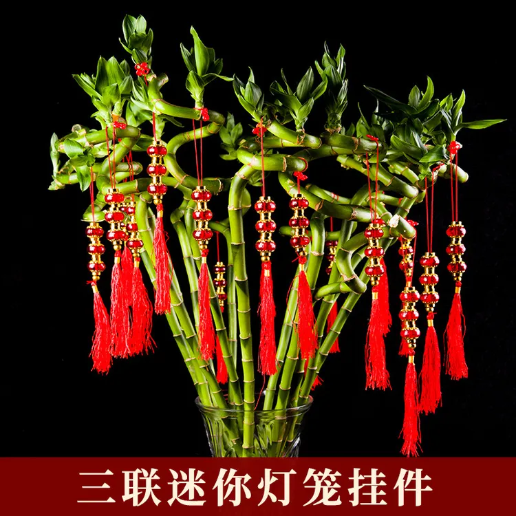 春节三连串迷你小红水晶灯笼挂件盆栽装饰室内吊饰坠新年布置挂饰