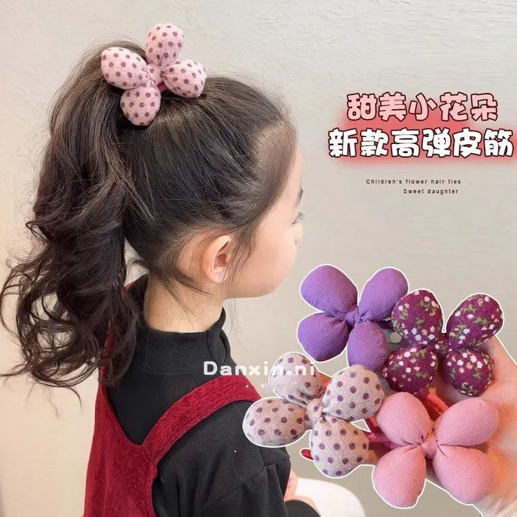 儿童新款花朵发圈女童高弹力不伤发碎花发绳小女孩耐用扎头发头饰