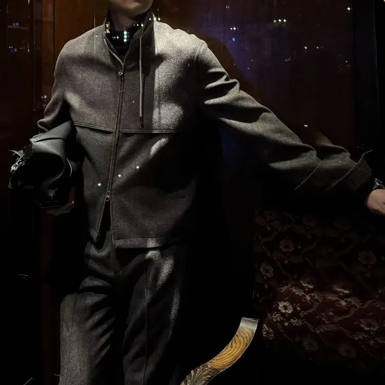 【L*P新贵OLDMQNEY】男秋季新款51.5羊毛高级质感立领羊毛外套套装