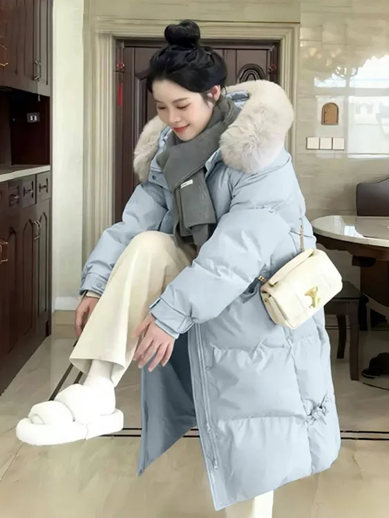 香榭颂毛领中长款棉服女2025年冬季新款盘扣棉袄保暖加厚棉衣外套