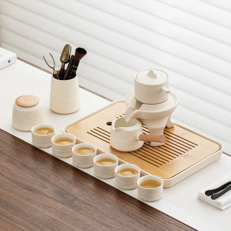 陶瓷自动茶具套装2025新款高档家用懒人泡茶不烫手功夫茶壶茶杯