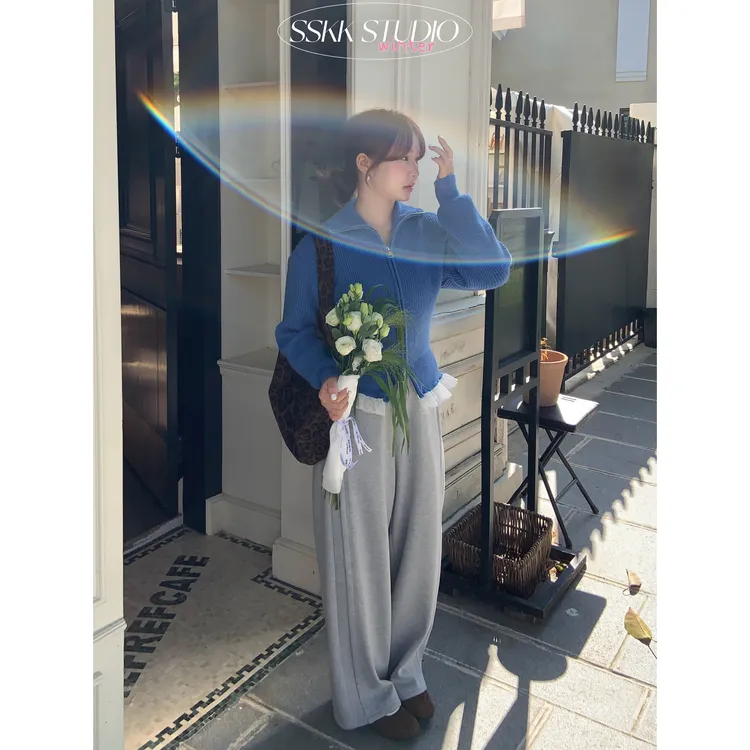 KMZY/KMZY山_山【云朵裤】微胖韩版冬季软糯垂感休闲加绒直筒休闲裤