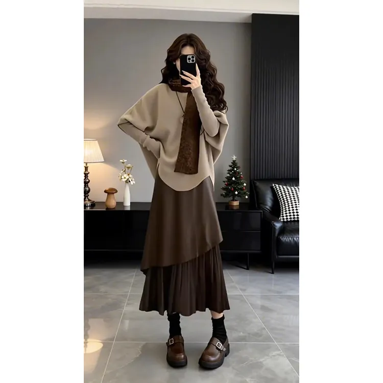 秋冬法式气质套装2025新款巨好看独特不规则设计上衣半身裙两件套