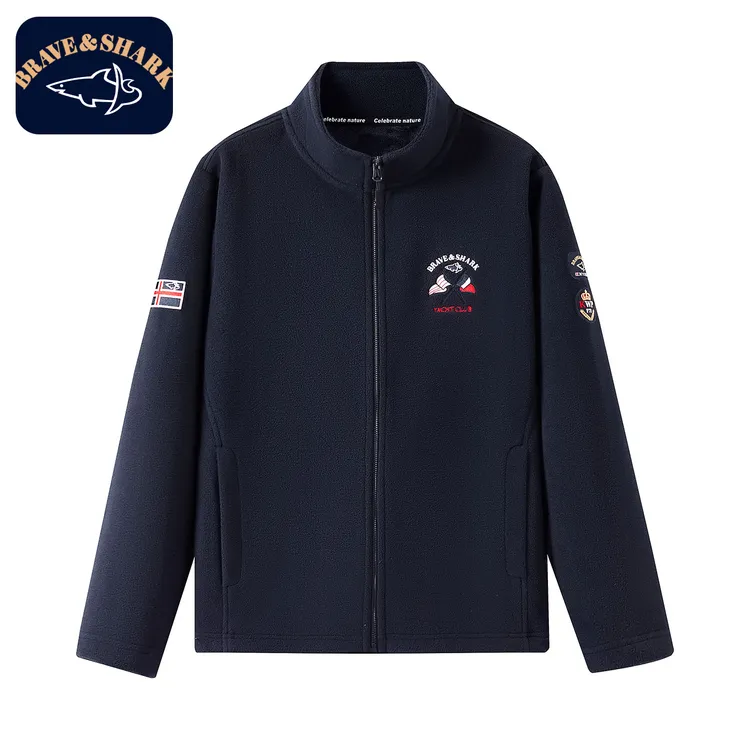 【官方正品】BRAVE&SHARK/勇士鲨鱼男士春秋款开衫时尚抓绒夹克外套