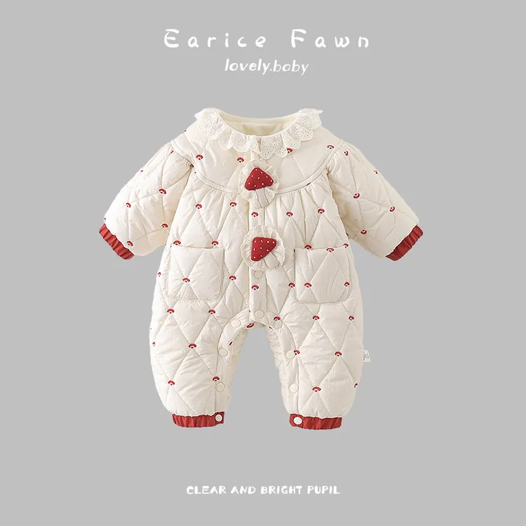 YM婴儿衣服冬季宝宝夹棉连体衣可爱洋气棉衣满月百天爬爬服外出衣