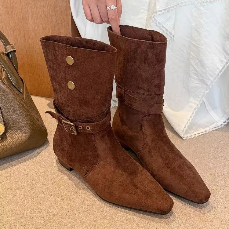 时装靴中跟女靴中筒靴女靴高筒靴西部牛仔靴中筒短靴复古长筒