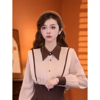 乐乐【枫叶秋天】港味复古时尚气质设计感长袖上衣02835
