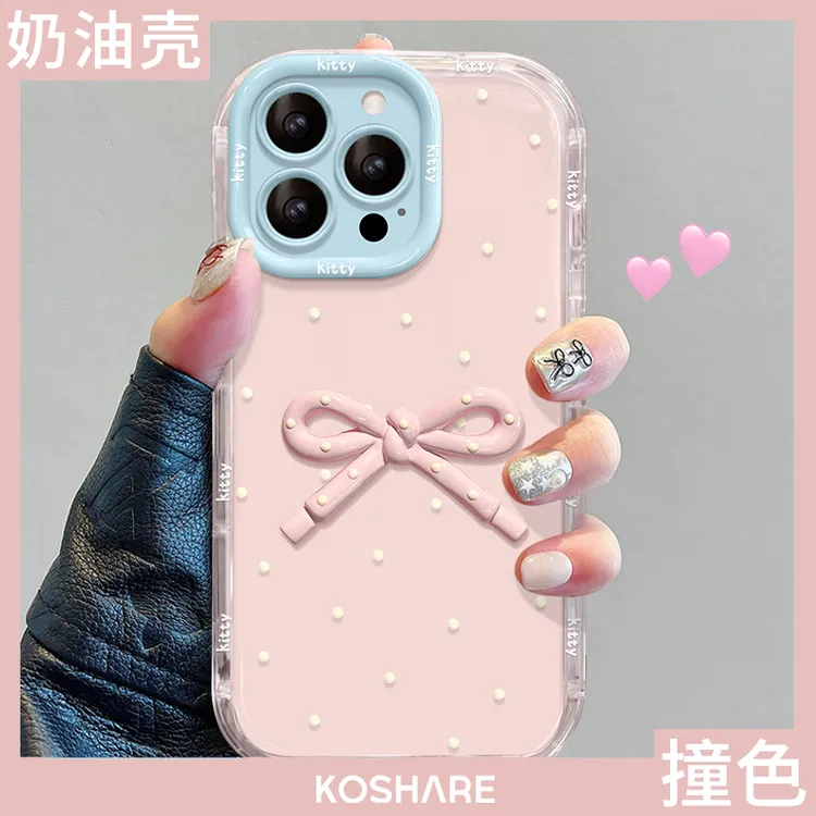 波点蝴蝶结适用苹果15华为vivo/oppo小米iPhone16果冻奶油手机壳