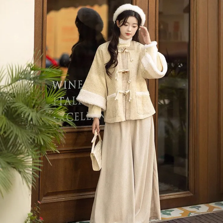 栗子明制方领套装改良宋裤2025新款汉服冬季上衣女秋冬国风汉元素