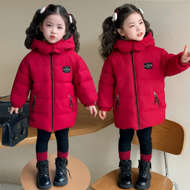 女童羽绒服2025新款中小童洋气冬装加厚白鸭绒儿童中长款冬季外套