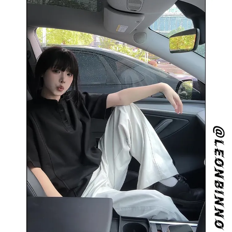 亨利领正肩拼接长袖T恤男秋冬季加绒加厚美式高街设计感半袖上衣