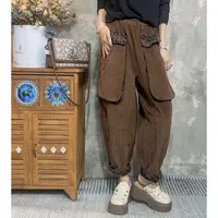 【沐木流浪记】（心悦）咖色灯芯绒个性双兜南瓜裤子z