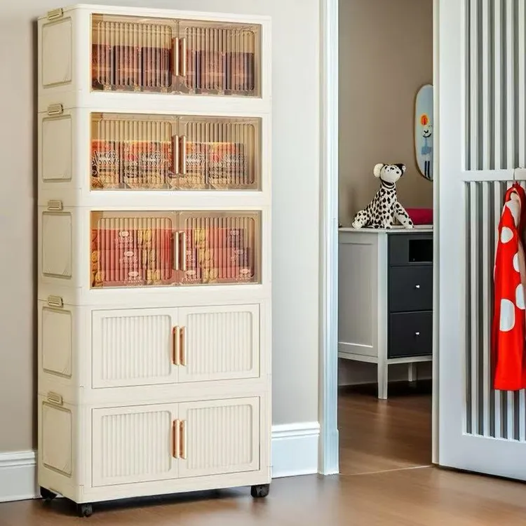 50CM【拍四层发五层】TT 竖纹折叠款可移动收纳柜杂物收纳储物柜