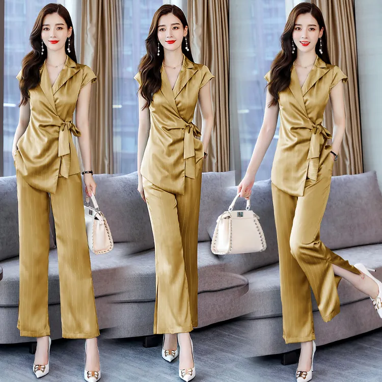 职业西装套装女高端2025夏季新款时尚气质女神范薄款阔腿裤两件套