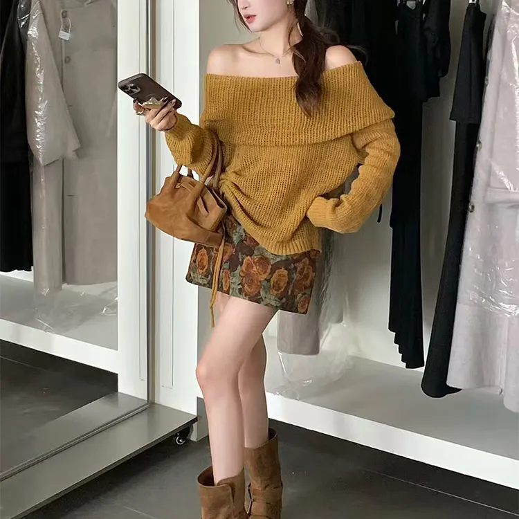 美拉德复古咖色针织衫女秋季2025新款休闲宽松显瘦抽绳气质上衣潮