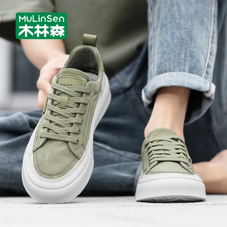 木林森男鞋2025新款夏季透气薄款帆布鞋男士休闲板鞋软底工作超纤