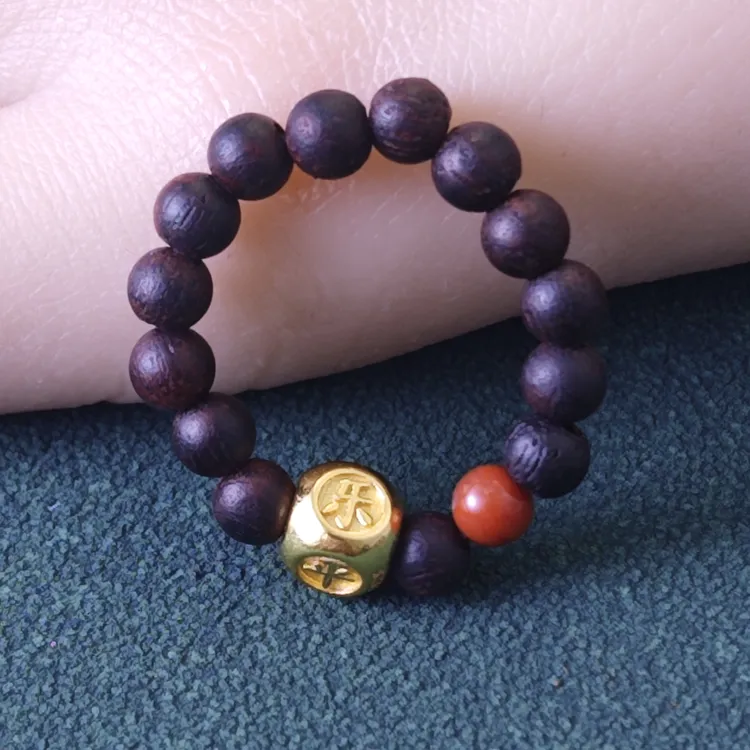 平安喜乐转转珠·4mm降真香s925平安喜乐戒指/戒圈 SJ421