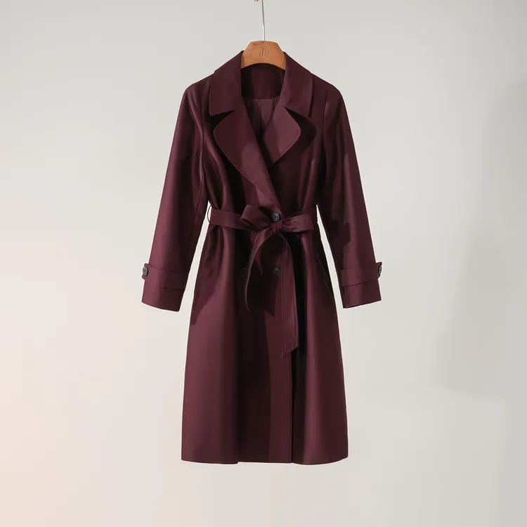 西子/【克劳利】32姆米桑蚕丝羊毛高级经典百搭长款风衣/FYYF0303