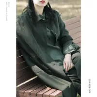 文艺气质纯色翻领长袖风衣女秋季新款挺阔外套5359