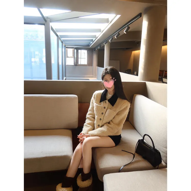 【海派甜心】小香风翻领千金气质糕糕毛慵懒风百搭加厚长袖短外套