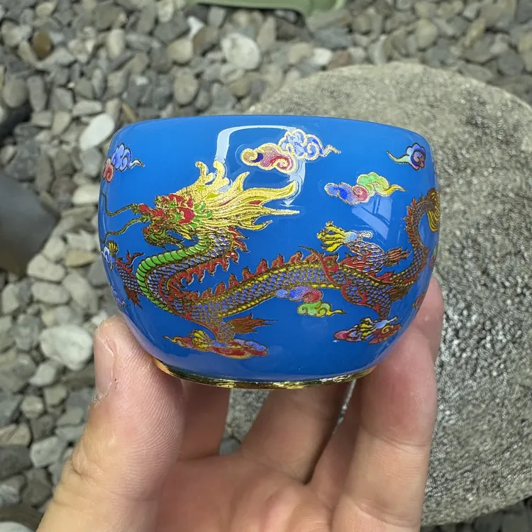 高端茶具茶器（龙凤戏珠蓝琉璃夜光杯）主人杯