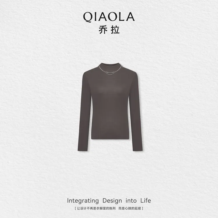 QIAOLA/乔拉【黑金搭档】秋季羊毛精纺半高领百搭显瘦气质上衣