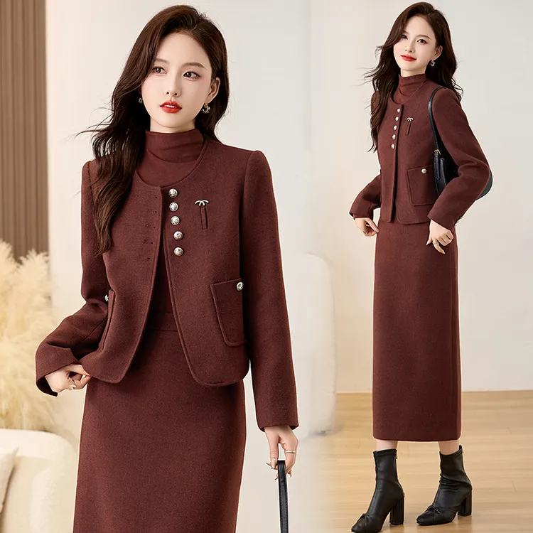 小香风毛呢套装女2025秋冬新款气质名媛洋气西装外套半身裙三件套