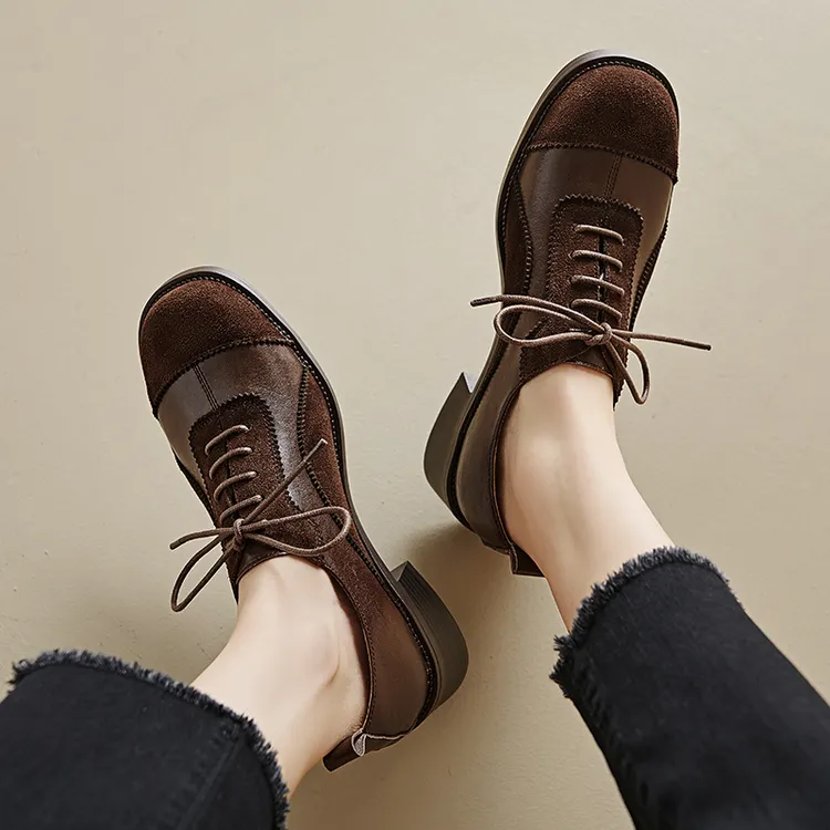 4.5cm粗跟中跟舒适百搭圆头学院风系带小皮鞋女英伦风秋冬加绒
