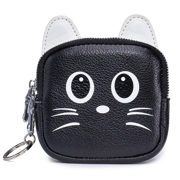 手包便携可爱猫咪双拉链硬币零钱包真皮迷你钥匙收纳包小众口红包