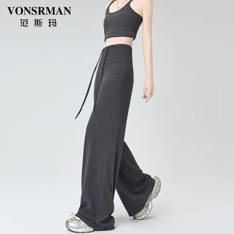 运动休闲裤女夏季薄款2025新款高腰直筒卫裤小个子宽松瑜伽阔腿裤