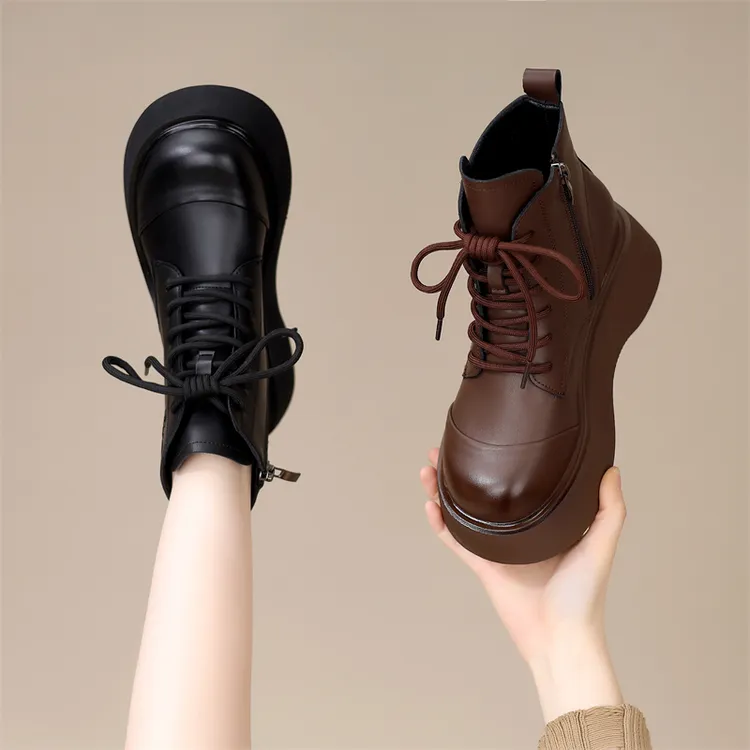 厚底英伦马丁靴女2025秋冬新款增高显脚小加绒软底舒适短靴大码41