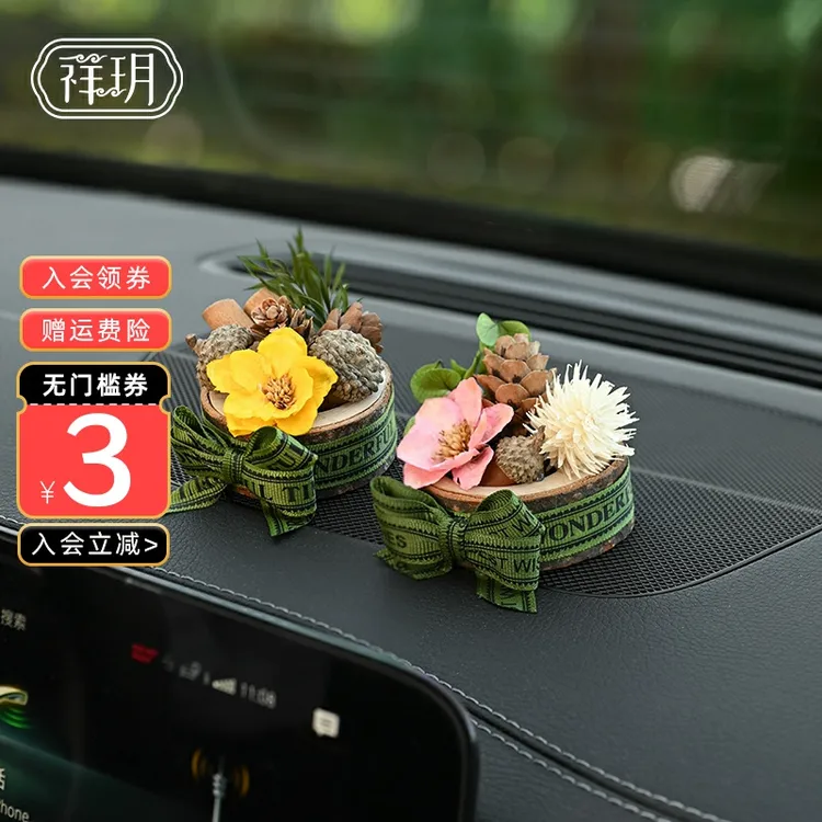 2025新款植物车载香氛饰品汽车内饰香薰摆件女生车内扩香木装饰品
