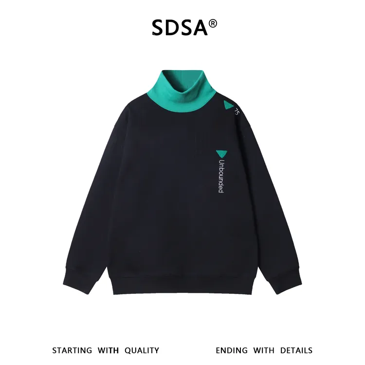 SDSA秋冬新款痞帅男装美式拼接撞色刺绣字母倒三角立领卫衣百搭