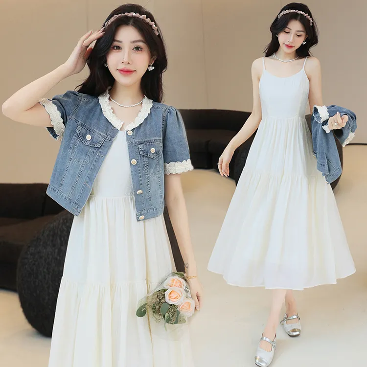 2025夏季新款牛仔马甲背心连衣裙套装女小香风穿搭整套小个子百搭