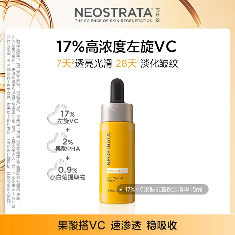 【保湿+抗皱】芯丝翠抗皱保湿精华液 早C焕亮面部果酸左旋VC