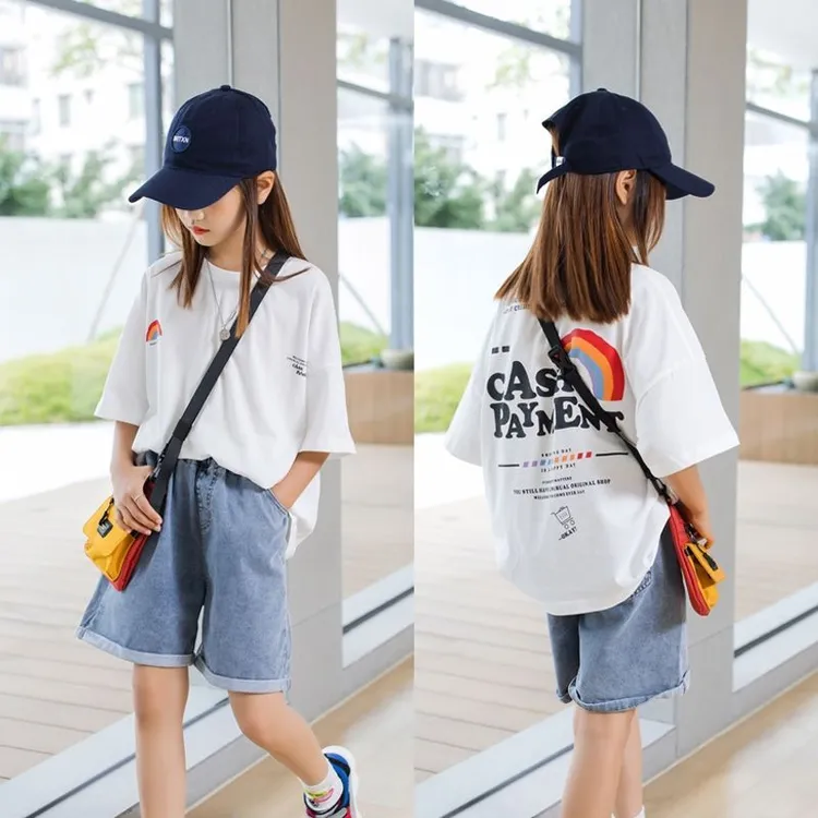 女童夏装套装2025新款时尚洋气中大童宽松休闲运动短袖两件套薄款