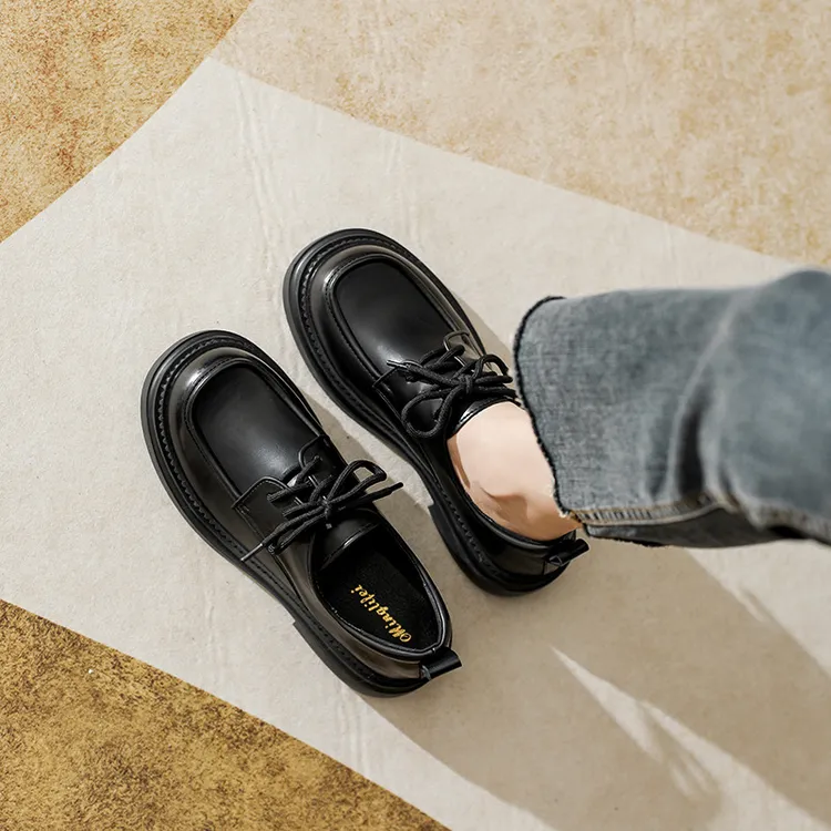 大码女鞋41—43厚底乐福鞋2026春季新款英伦风单鞋女款豆豆小皮鞋