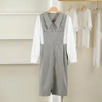 一路童行【诗M】3091836 简约拼接拉链连衣裙春秋专柜折扣女装