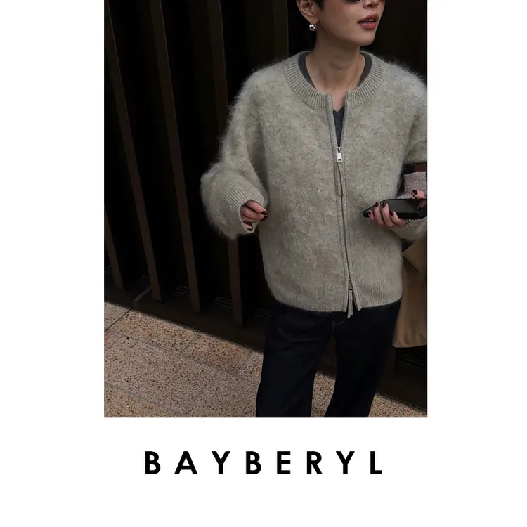 CC12-BAYBERYL老贝海沫绿*棒球拉链柔软圆领百搭针织衫ZZS5J1301